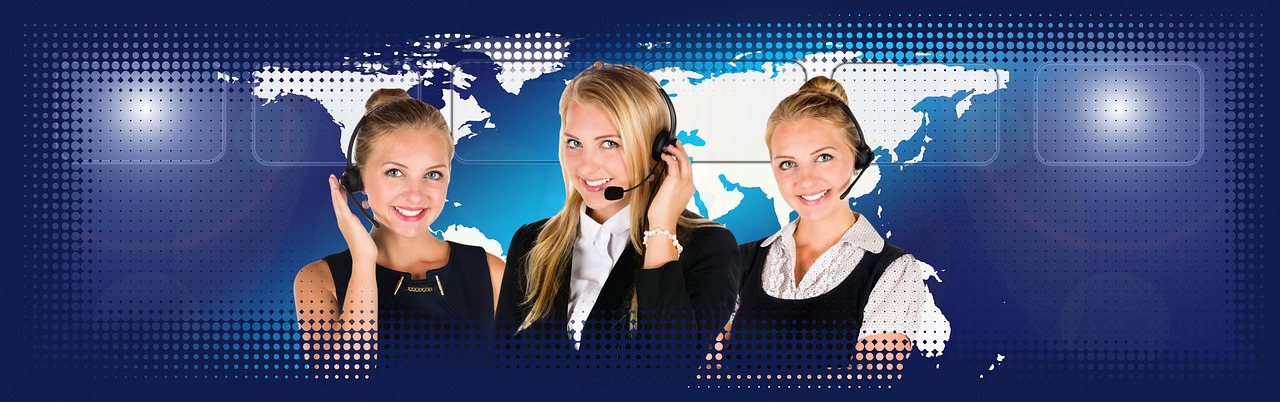 three women with headsets in front of a world map, trending on pixabay, figuration libre, female in office dress, blonde, backup vocalists, guide
