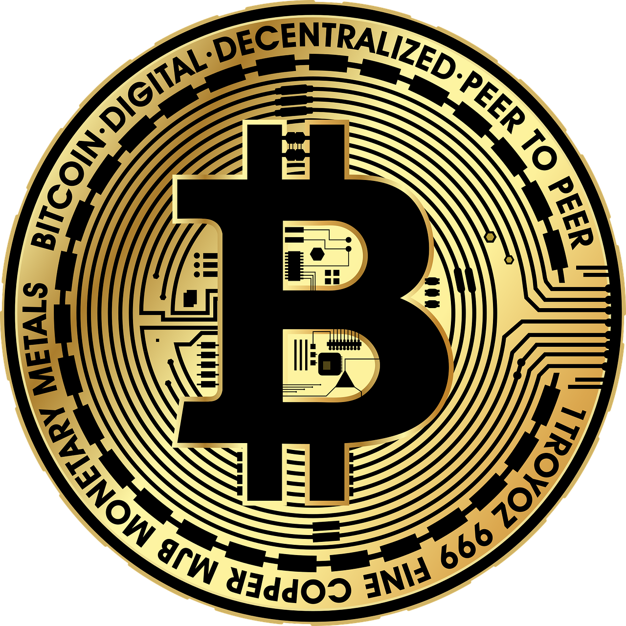 a black and gold bitcoin on a white background, by Robert Richenburg, pixabay, conceptual art, rounded logo, engraved, ad image, brown