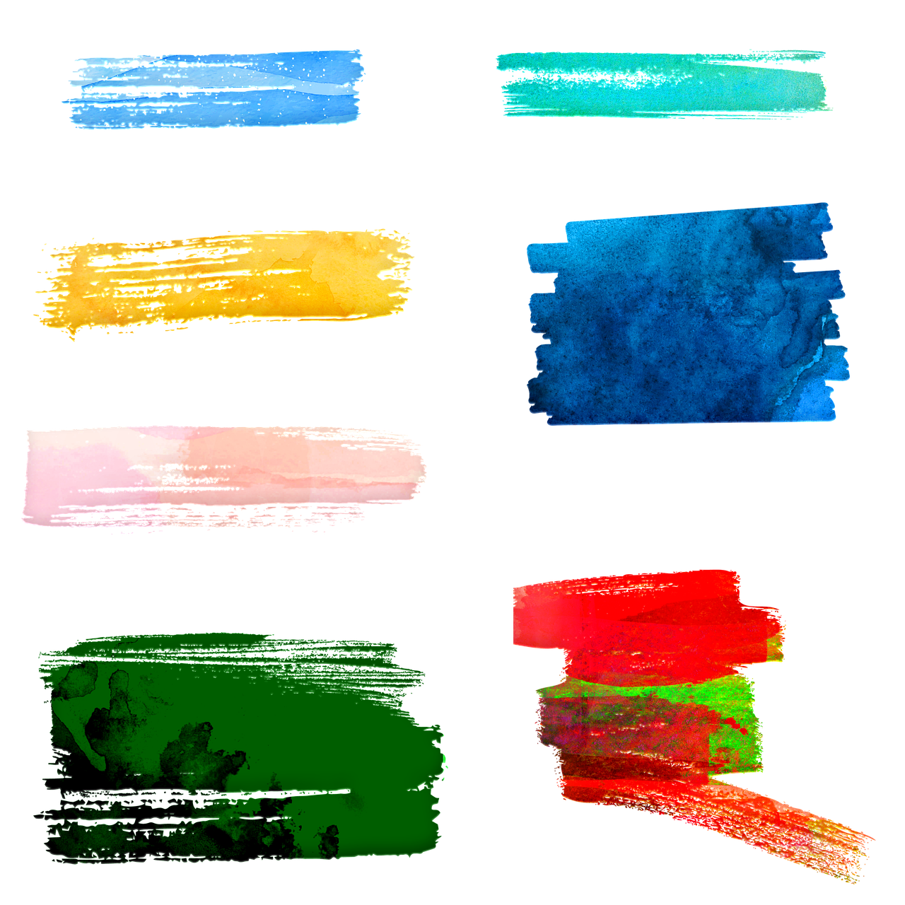 a bunch of different colored brush strokes on a black background, stylized layered textures, watercolor style, colorful signs, rectangular piece of art