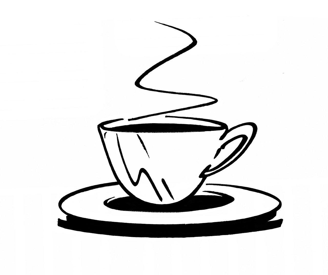 a drawing of a cup of coffee on a saucer, by Konrad Krzyżanowski, black and white color only, link, logo without text, file photo