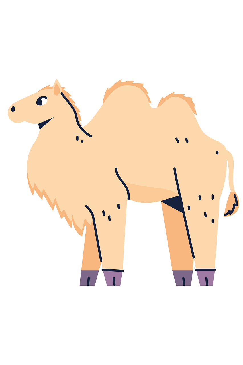 a camel standing in front of a white background, an illustration of, mingei, legs replaced with human legs, flat colour, pony, dribbble illustration