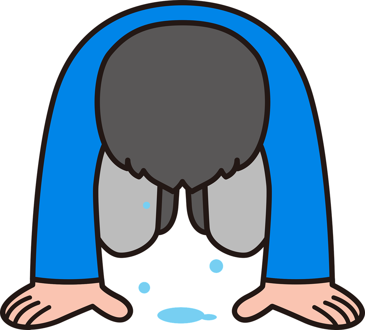 a person with their head in a puddle of water, a cartoon, mingei, on a flat color black background, narrow tired blue grey eyes, clipart, front facing!!
