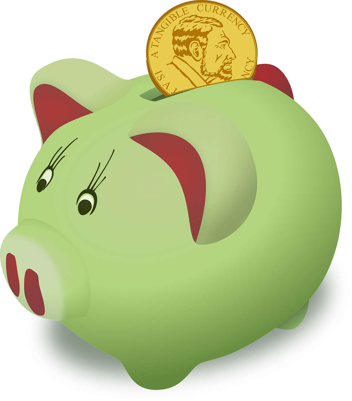 a piggy bank with a coin sticking out of it, by Ivan Mrkvička, wikihow illustration, low res, full color illustration, greenish tinge