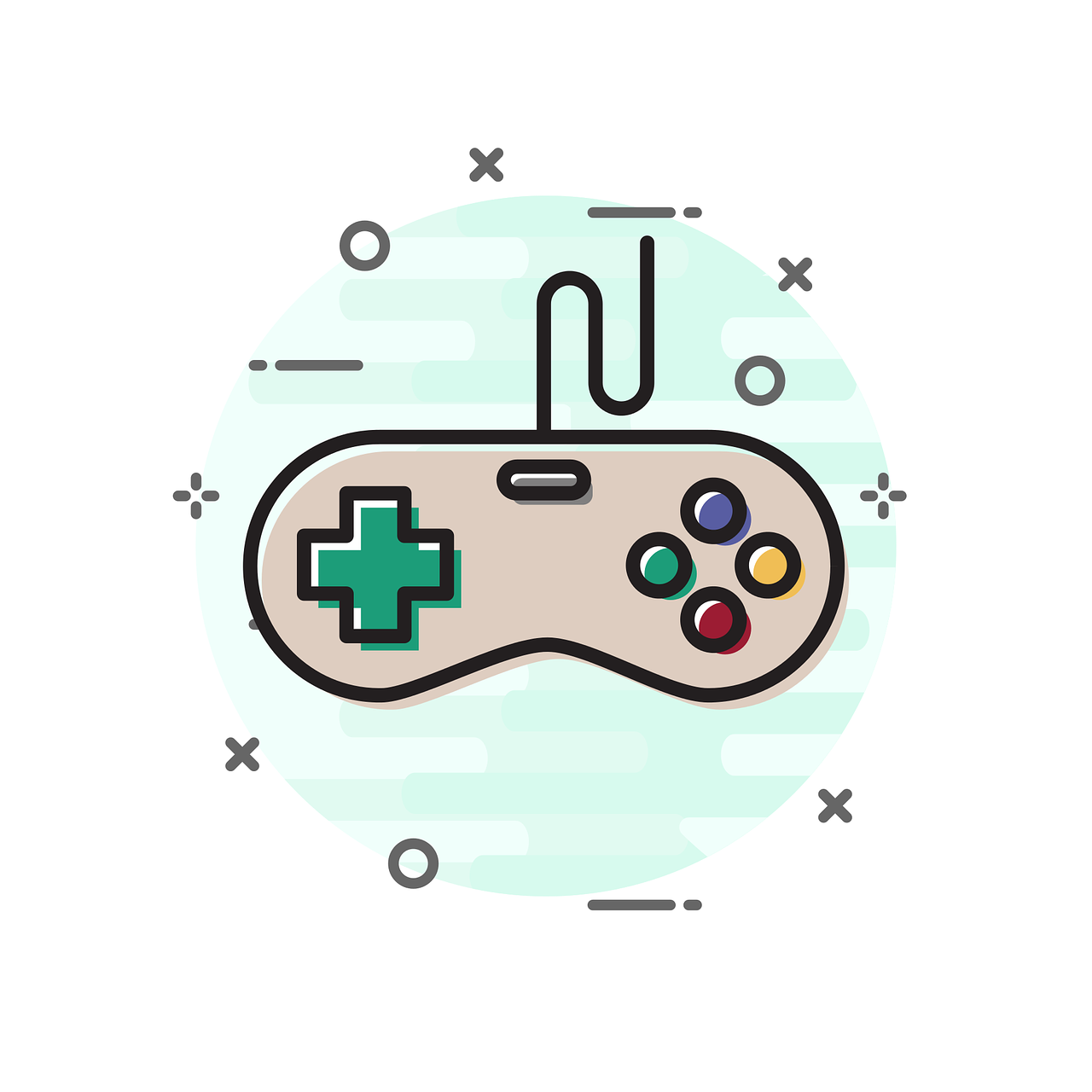 an illustration of a video game controller, flat color and line, naver fanpop, mgs, video game icon design