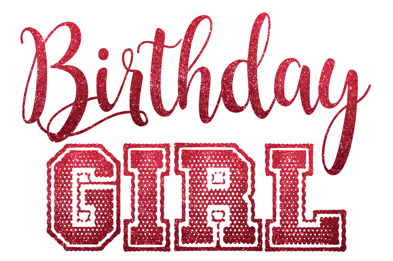 a red birthday girl sign on a black background, a digital rendering, by Gwen Barnard, glitter accents on figure, header, edited in photoshop, background image