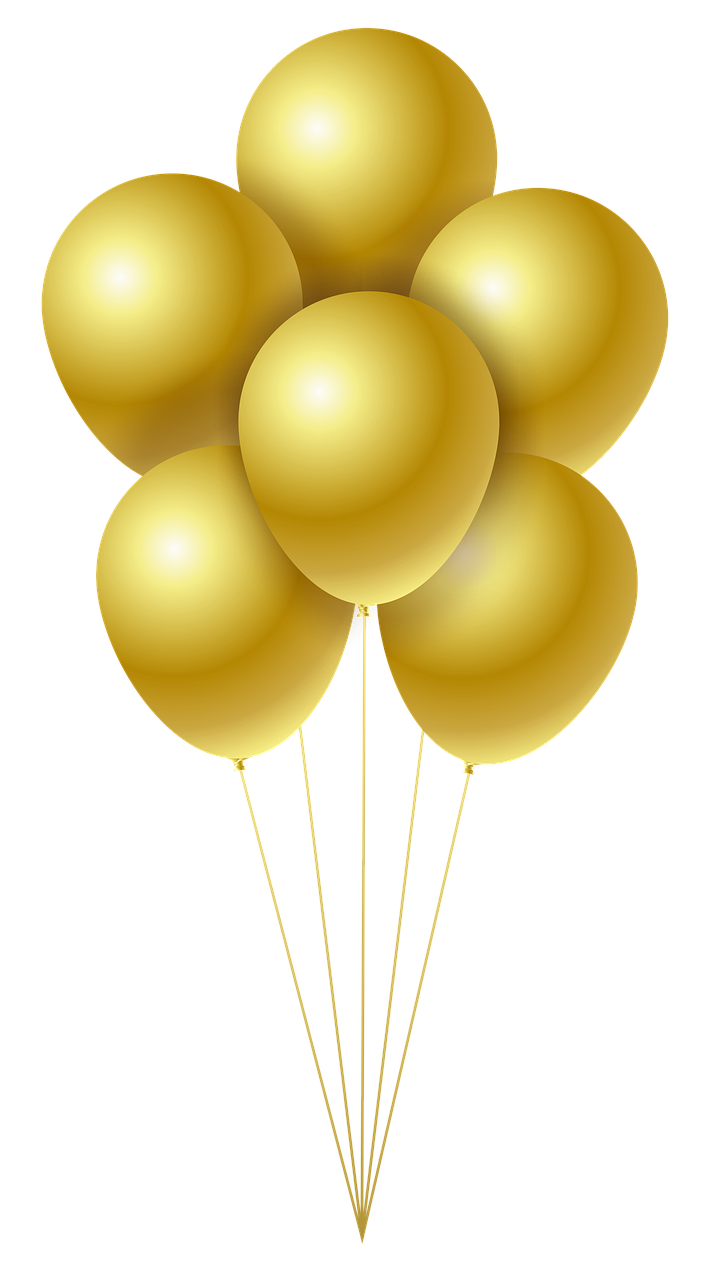 a bunch of gold balloons on a stick, a digital rendering, pixabay, sōsaku hanga, the background is black, hermes, simple illustration, [ [ hyperrealistic ] ]