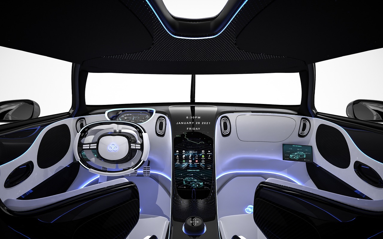 a close up of the interior of a car, concept art, smart looking, 4l, an award winning digital render, led details