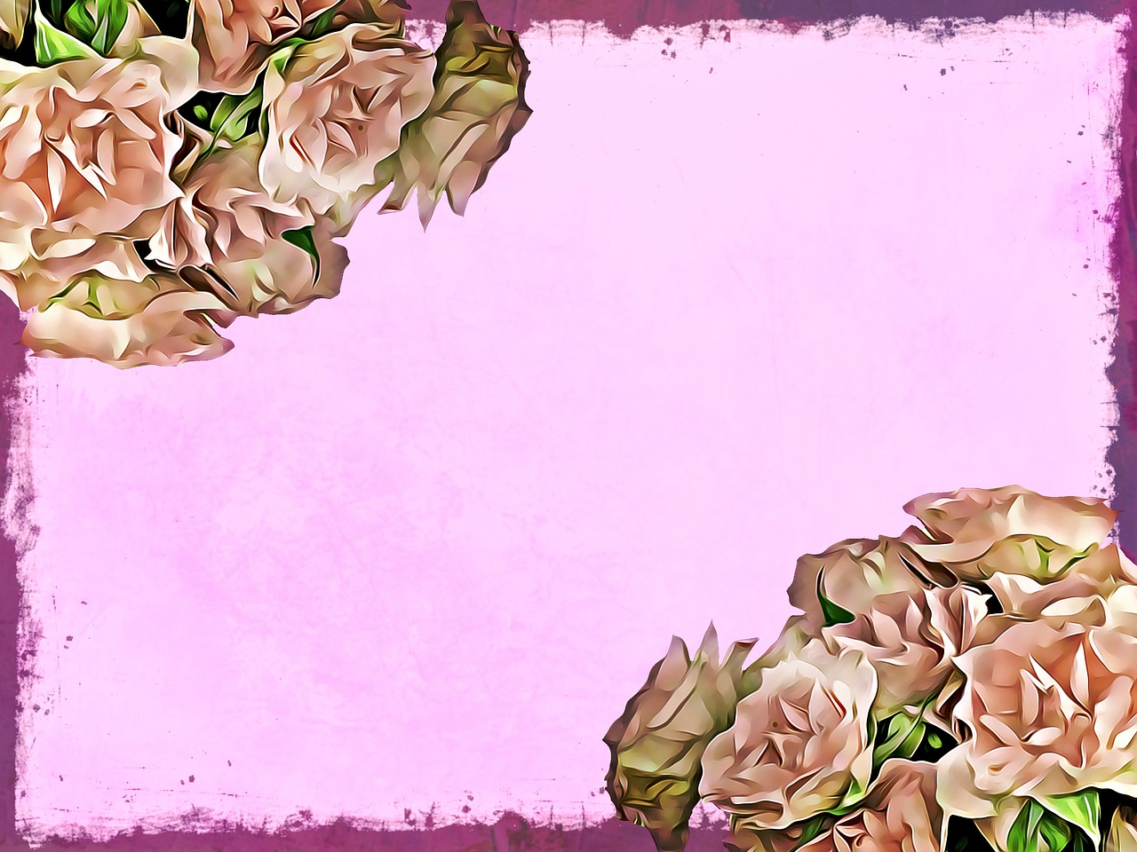 a picture of a bunch of flowers on a pink background, a digital painting, baroque, paper border, handcrafted paper background, abstract smokey roses, with blunt brown border
