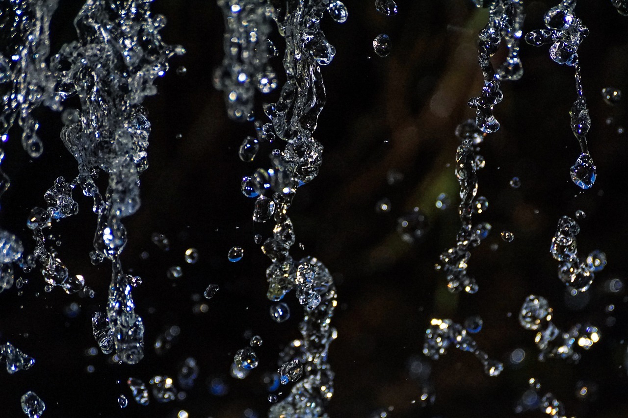 a close up of a bunch of water droplets, by Jan Rustem, renaissance, falling water, some chaotic sparkles, background ( dark _ smokiness ), vines hanging over the water