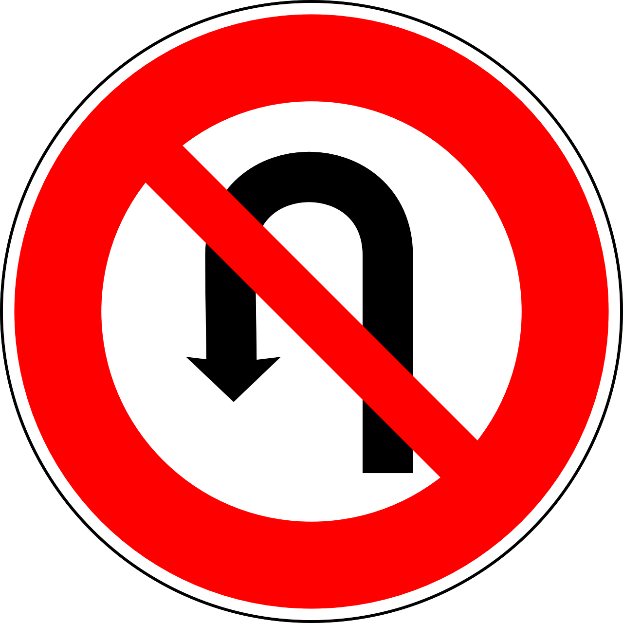 a no u turn sign on a white background, by Jan Zrzavý, pixabay, rounded lines, orthodox, no logo!!!, monaco