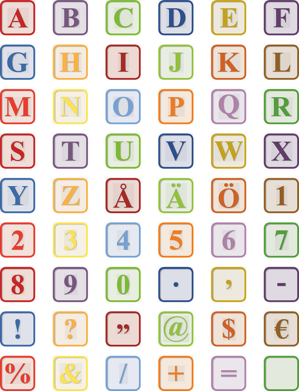 a set of colorful alphabets and numbers on a black background, inspired by Zsolt Bodoni, tiles, very detailed picture, journalism, wonderful scene