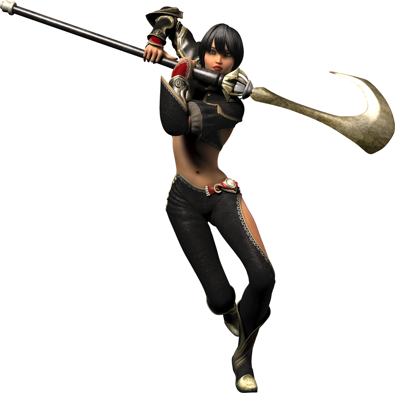 a woman with a sword on a black background, concept art, inspired by Li Shida, doing a sassy pose, soul calibur, noire photo, sfm render