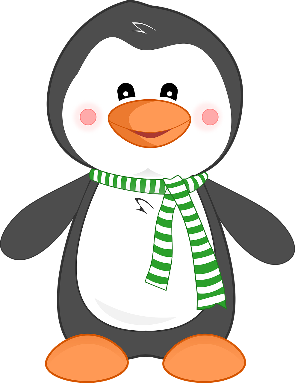 a cartoon penguin wearing a green and white scarf, vector art, pixabay, sōsaku hanga, he is wearing a black, captura