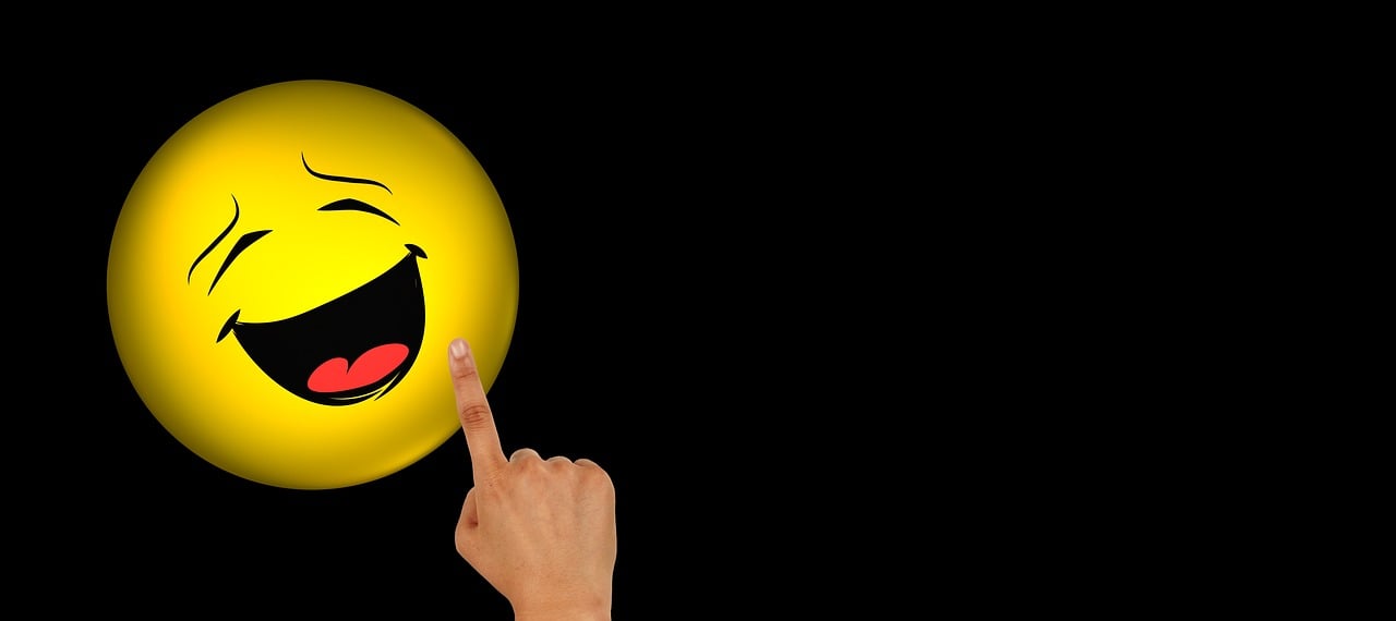 a person pointing to a smiley face on a black background, trending on pixabay, digital art, evil crazy laugh, uncompressed png, pc screenshot, dialog