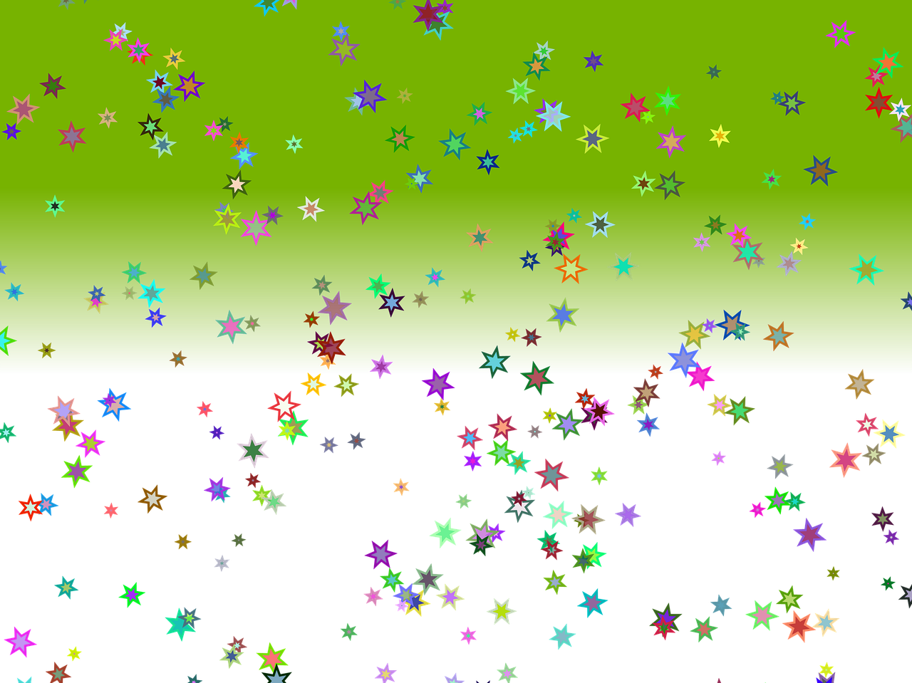 a group of multicolored stars on a black and green background, generative art, field of flowers background, glitter gif, 2 colors, with small object details