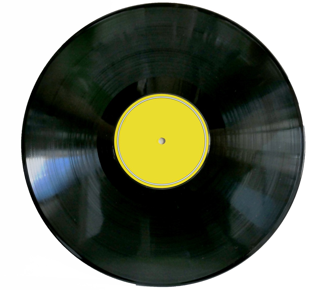 a black vinyl record with a yellow label, an album cover, by Robert Peak, pixabay, 'white background'!!!, front side view full sheet, huge success, leaked image
