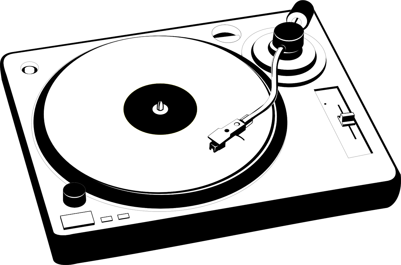 a black and white picture of a turntable, vector art, by Andrei Kolkoutine, computer art, hq 4k phone wallpaper, single flat colour, masterpiece ink illustration, b&w hasselblatt