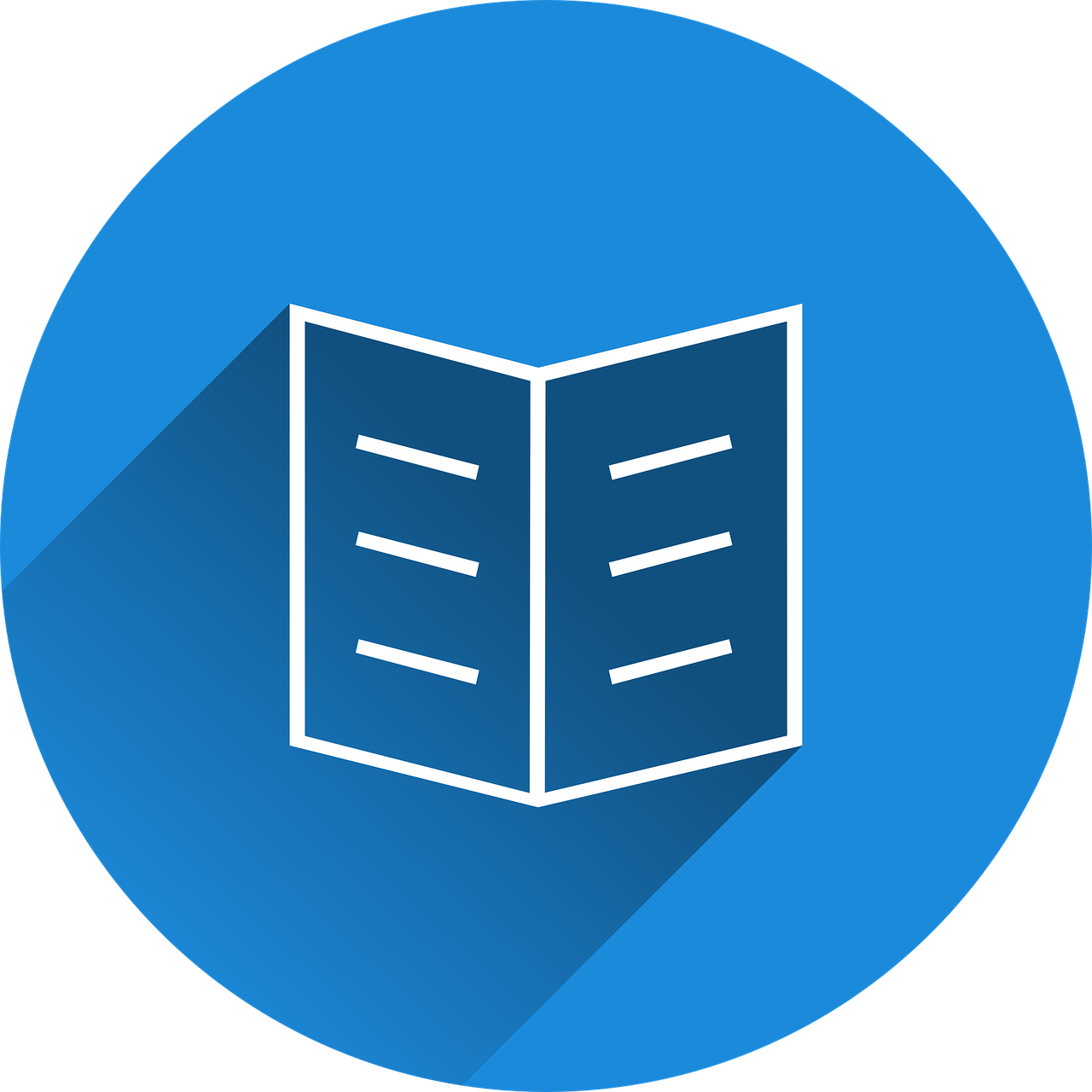 a book icon with a long shadow on a blue circle, a screenshot, pixabay, private press, schematic in a notebook, folded, newspaper, construction