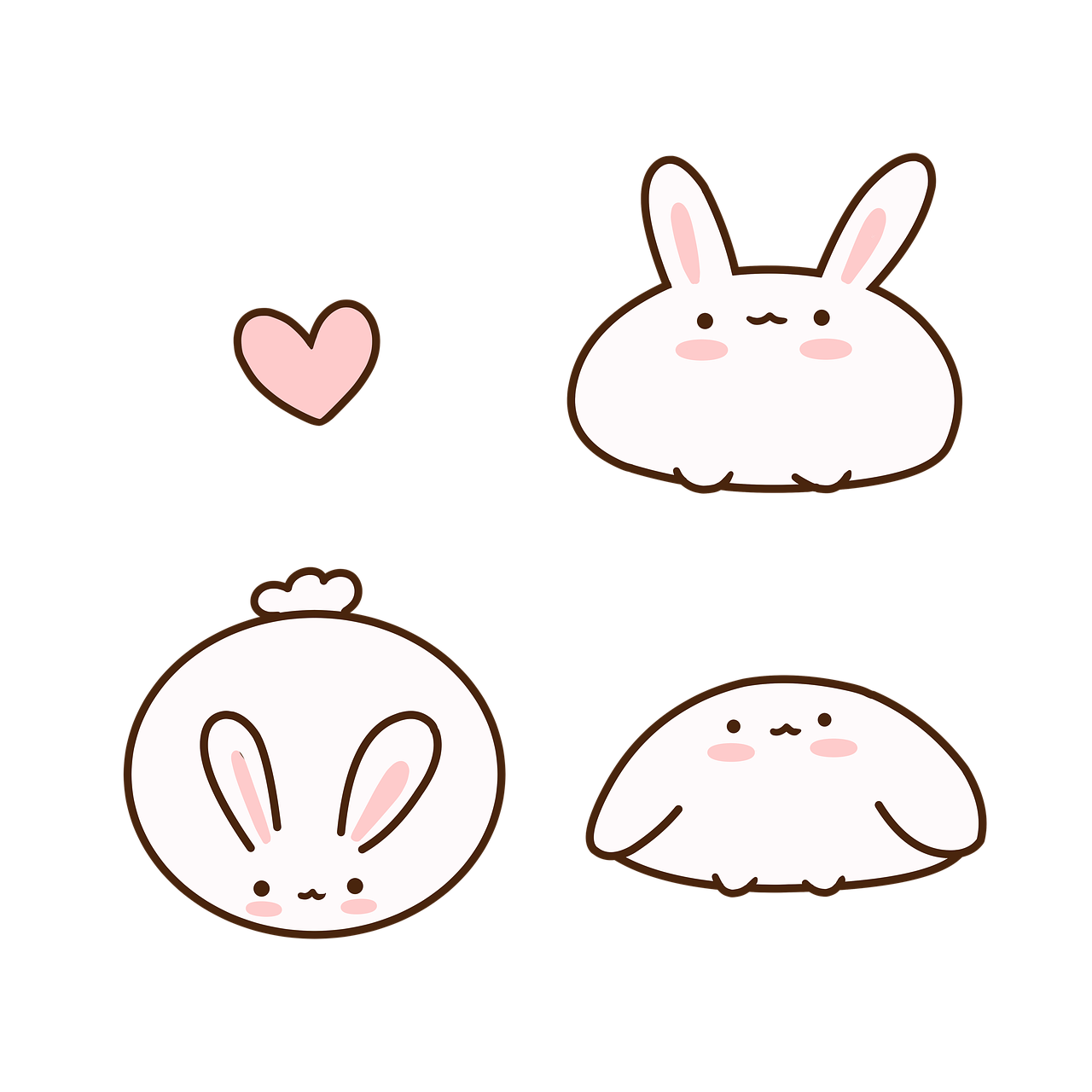 a couple of white rabbits sitting next to each other, inspired by Kanbun Master, sticker design vector art, on black background, extremely cute anime girl face, animal - shaped bread
