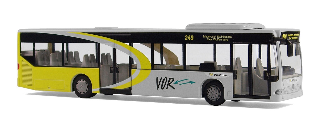 a yellow and white bus on a white surface, vorestation borg hound, 3 / 4 pose, rossbach, section model