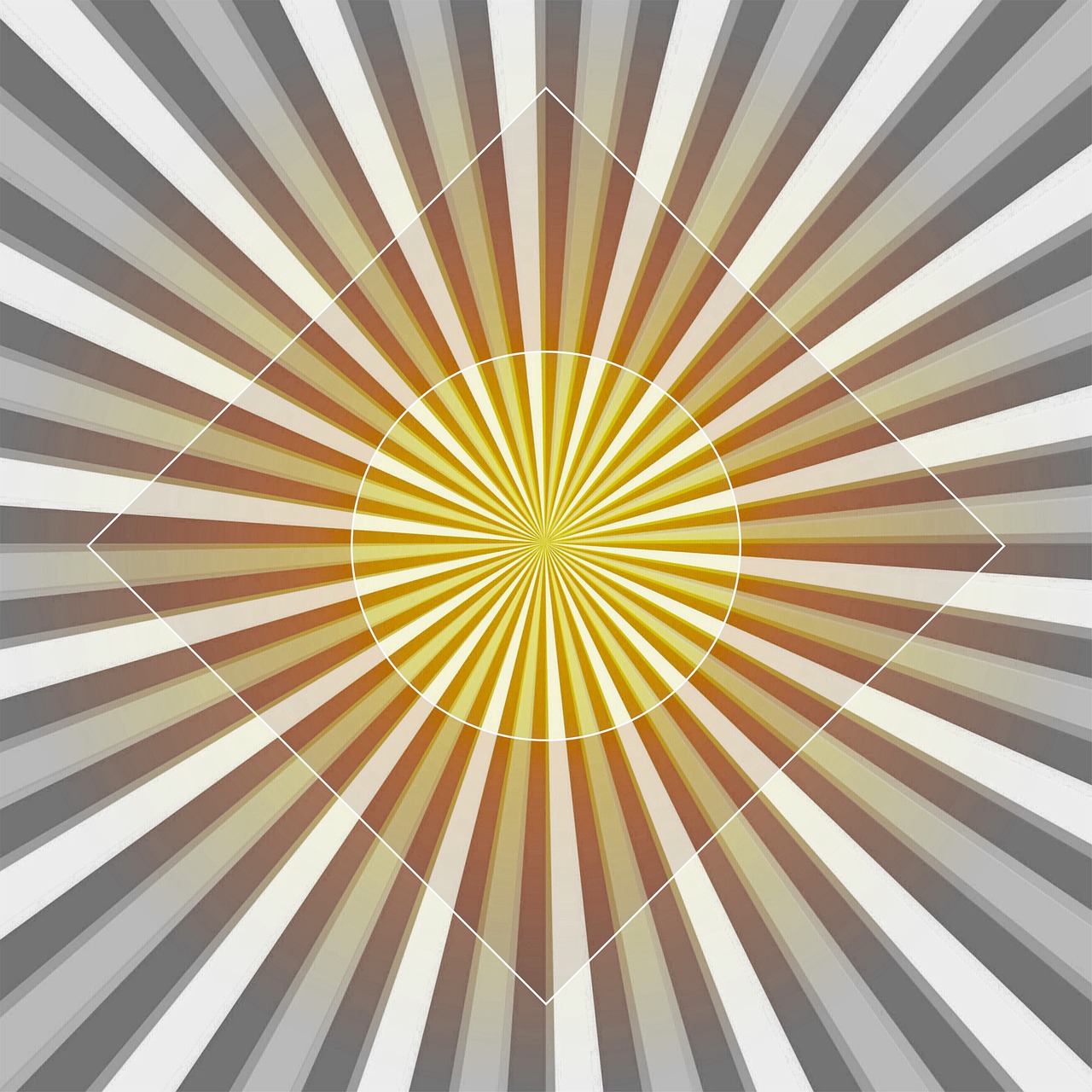 a yellow and white sunburst on a gray and white background, a picture, by Hiromitsu Takahashi, abstract illusionism, gradient brown to silver, astral background, sharp focus illustration, hurricane