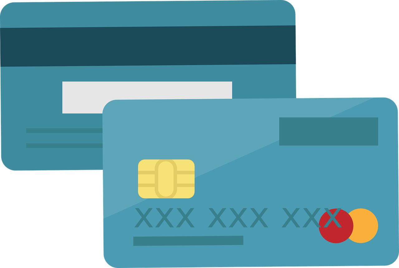 two credit cards next to each other, pixabay, digital art, flat color, blueish, cgtrader, ad image