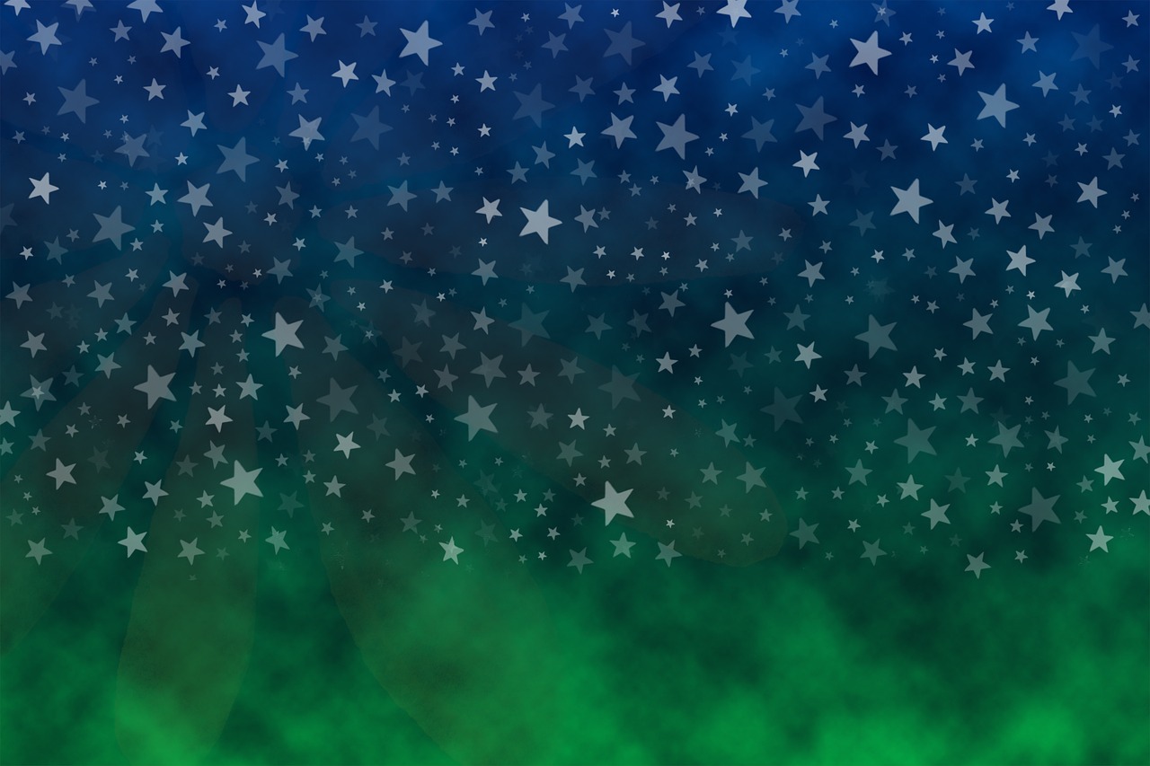 a green and blue background with stars, a picture, inspired by Luigi Kasimir, tumblr, conceptual art, dark foggy background, green and blue and warm theme, dark and stars in the background, cut