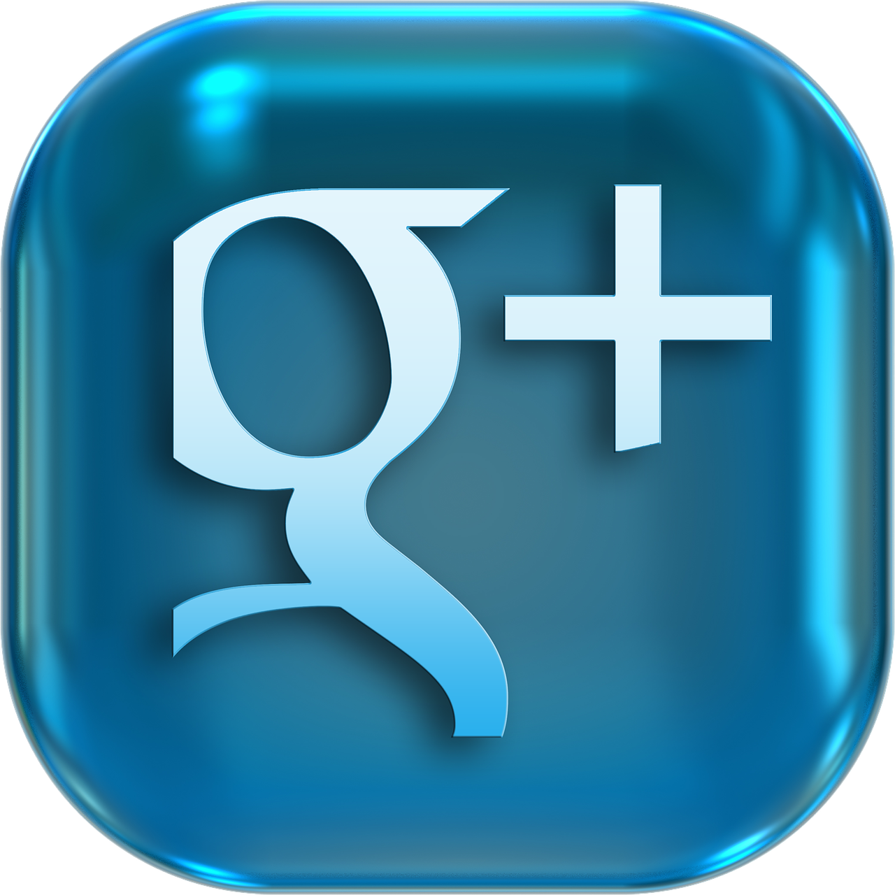 a blue button with the google plus logo on it, by Stefan Gierowski, pinterest, dada, glass skin, avatar image, turquoise,