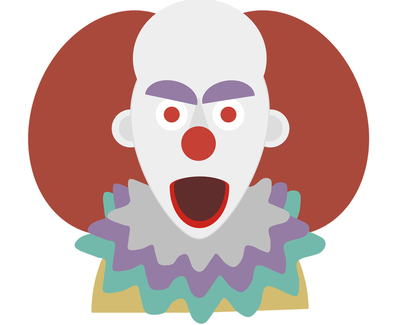 a clown with a surprised look on his face, inspired by Leo Leuppi, pixabay, mingei, symmetrical portrait rpg avatar, discord emoji, stephen king as pennywise, portrait of bald