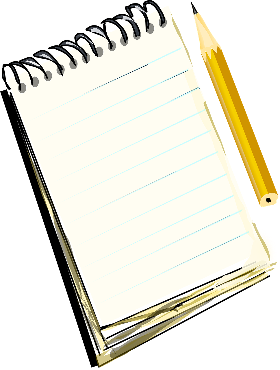 a notepad with a pencil on top of it, computer art, shiny golden, vignette illustration, whole page illustration, with a black background