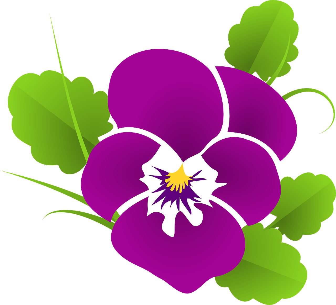 a purple flower with green leaves on a black background, inspired by Masamitsu Ōta, pixabay, sōsaku hanga, flowers in her dark hair, clip art, [[[[grinning evily]]]], heart