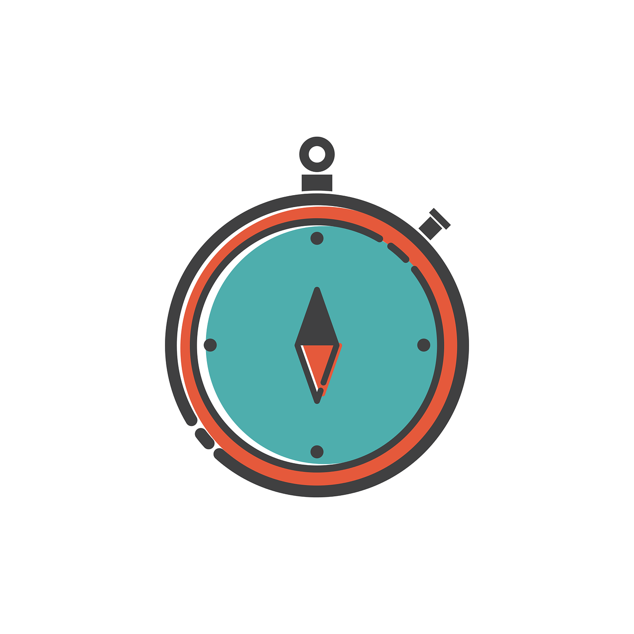 a close up of a stopwatch on a white background, vector art, by Romain brook, minimalism, red and teal color scheme, adventure, minimalistic logo, arrow