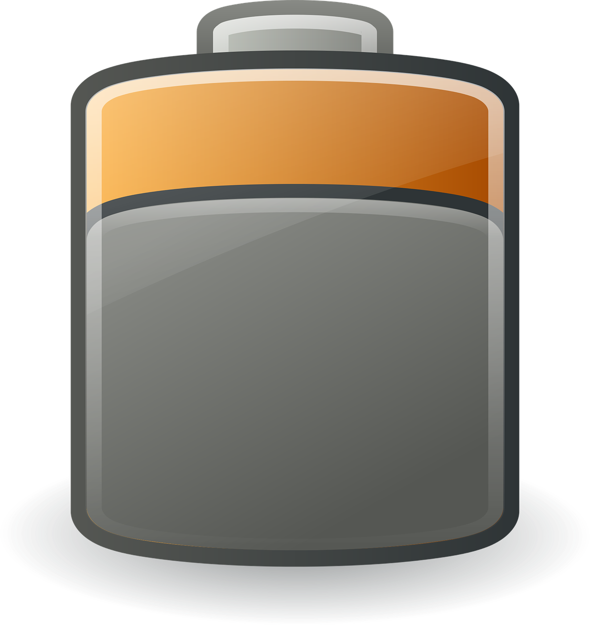 a close up of a battery on a plate, pixabay, digital art, dark grey and orange colours, no gradients, bottle, android format