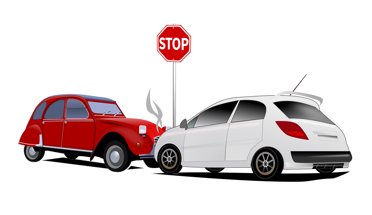 a red and white car and a red stop sign, a cartoon, trending on pixabay, auto-destructive art, car accident, full view of a sport car, pillar, compassionate