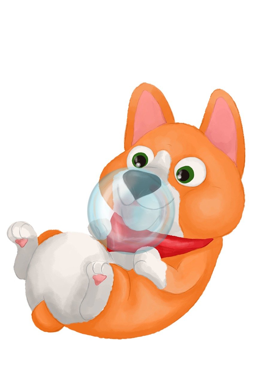 a cartoon cat with a bubble in its mouth, an illustration of, inspired by Shiba Kōkan, furry art, cute corgi, subject: dog, hyper detail illustration, he is very relaxed