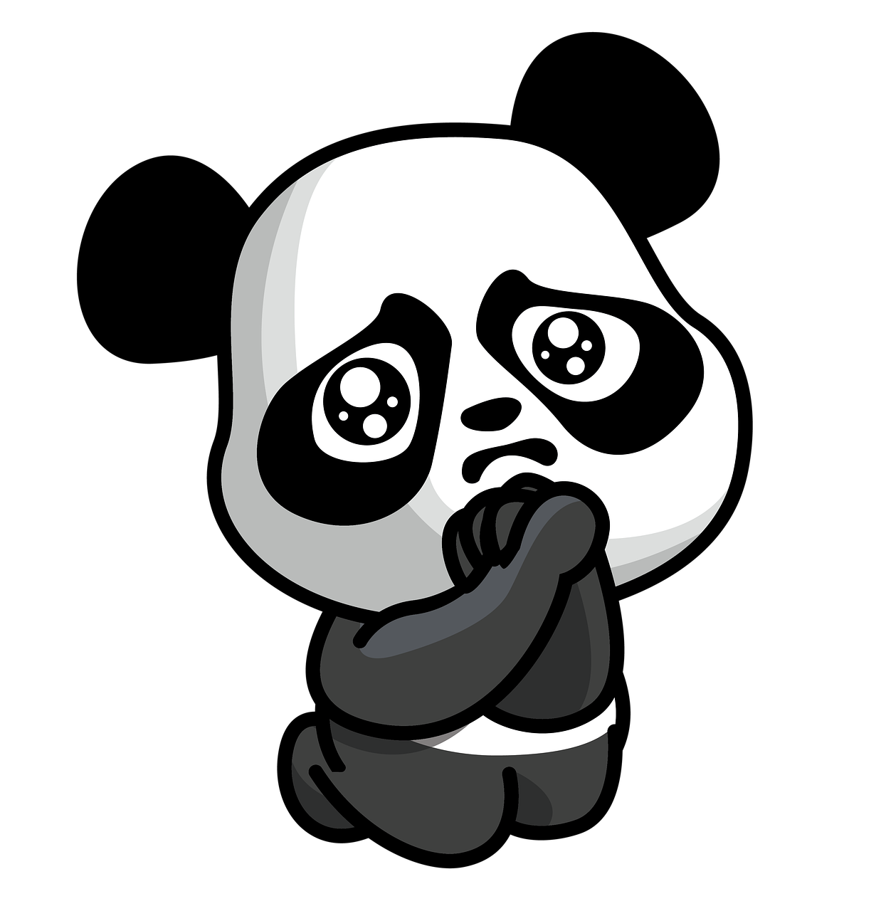a black and white image of a panda bear, a digital painting, reddit, sad emoji, cartoonish vector style, q posket, hand over mouth