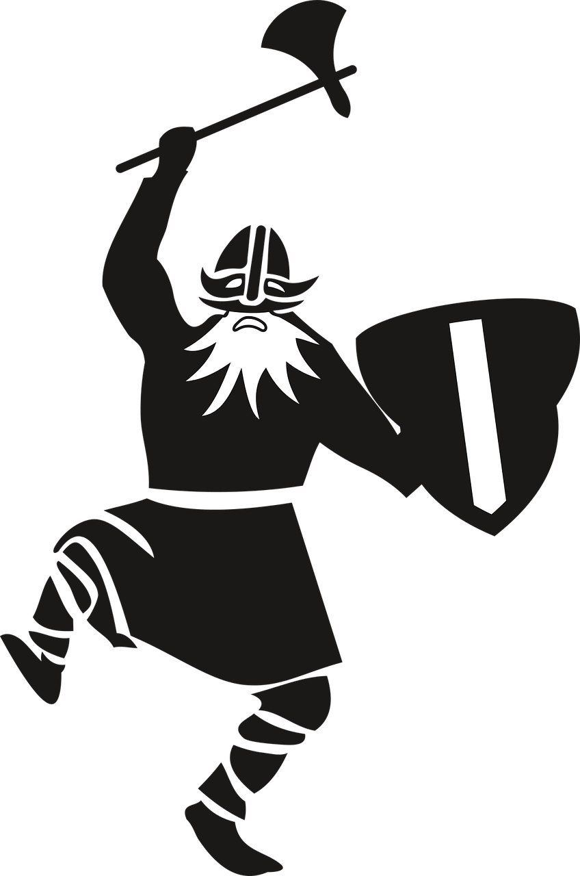 a black and white image of a man with a sword and shield, inspired by Þórarinn B. Þorláksson, reddit, on a flat color black background, animation, ready to fight, 2 d render