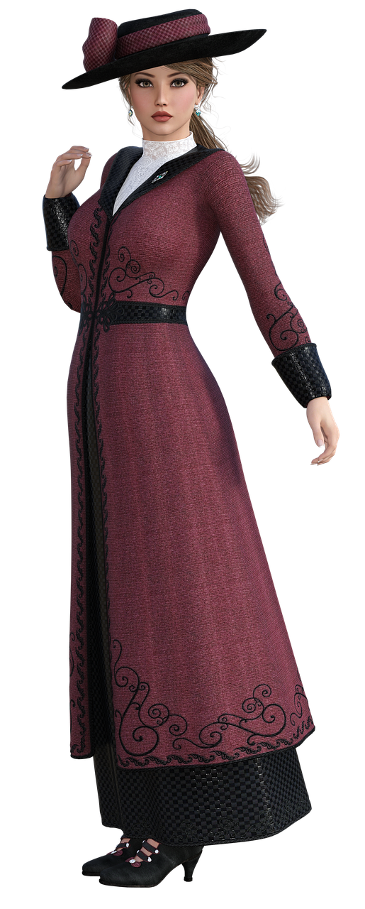 a woman in a red dress and black hat, a digital rendering, inspired by Valéria Dénes, trending on polycount, renaissance, dragon-inspired cloth robes, mauve and cinnabar and cyan, from witcher (2021), marvelous designer substance