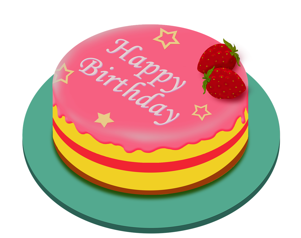 a pink birthday cake with a strawberry on top, a digital rendering, by Taiyō Matsumoto, pixabay, figuration libre, rotating, message, ¯_(ツ)_/¯