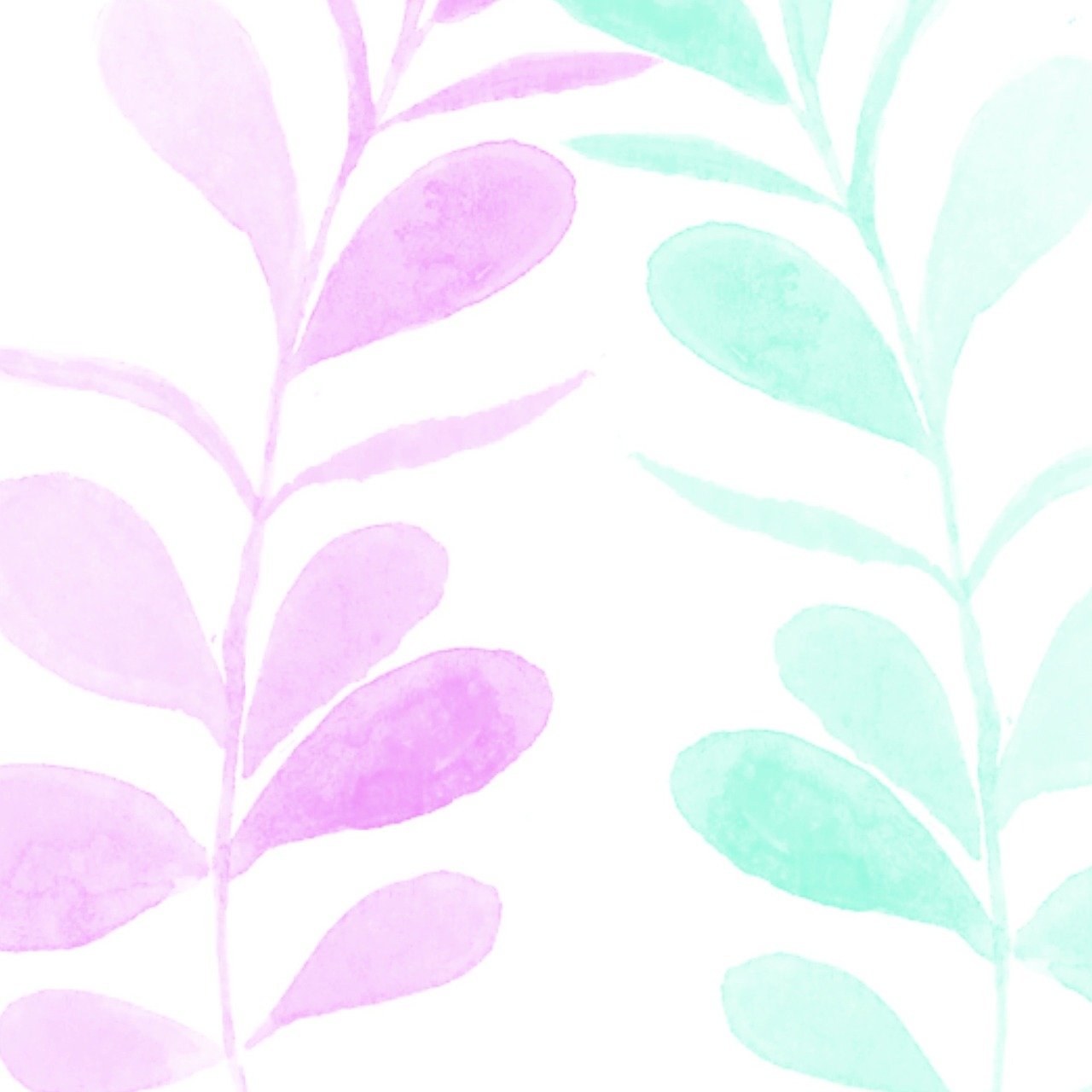 a painting of watercolor leaves on a white background, a watercolor painting, inspired by Masamitsu Ōta, tumblr, visual art, candy colors, background bar, background is purple, wallpaper - 1 0 2 4