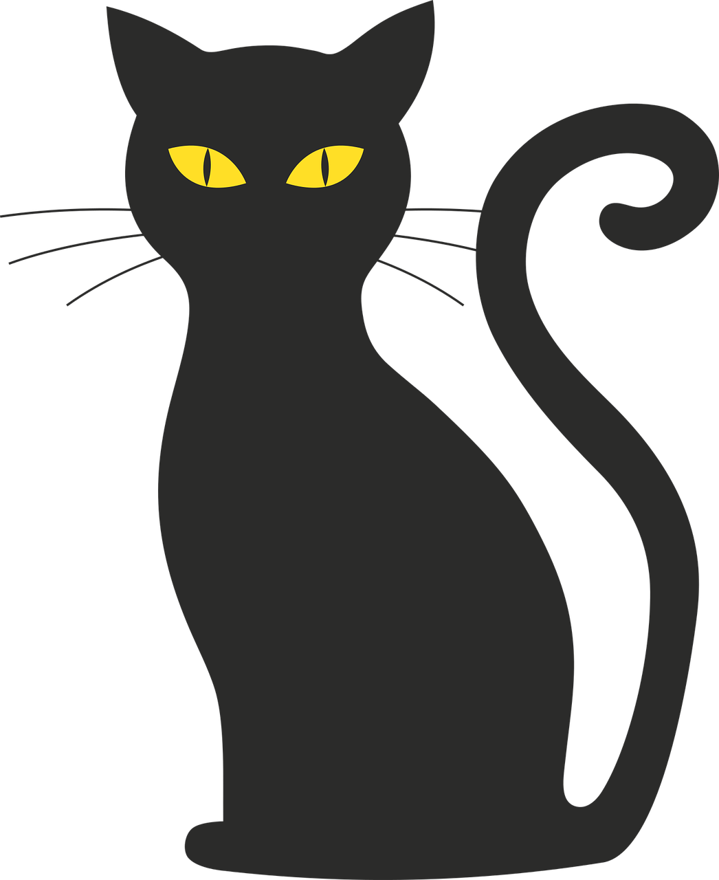 a black cat with yellow eyes, vector art, pixabay, minimalism, matisse, at nighttime, a tall, - h 8 0 4