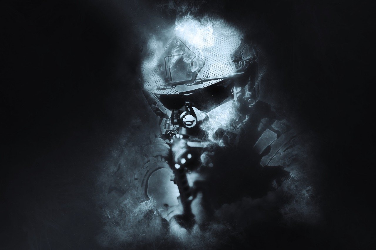 a black and white photo of a man in a gas mask, inspired by Carl Gustaf Pilo, digital art, smoke background, portrait of a navy seal soldier, big boss, airbrush render