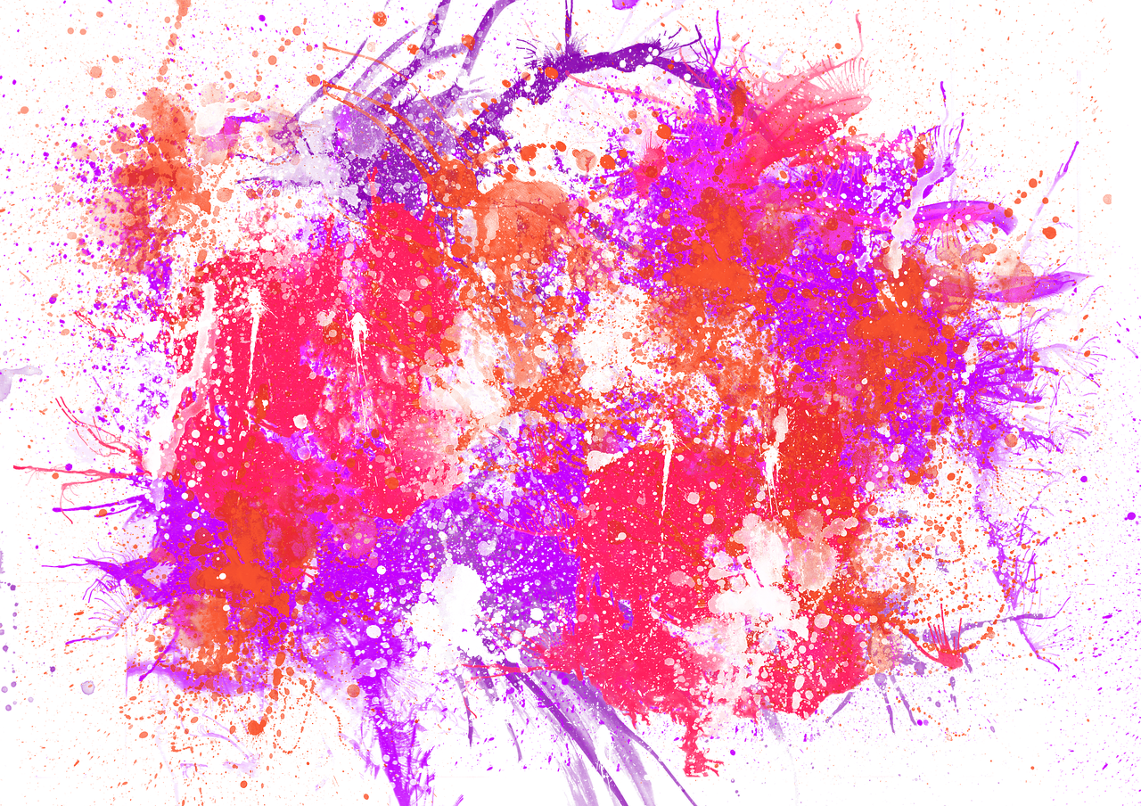 a red and purple paint splattered on a black background, a digital painting, inspired by Pollock, action painting, white neon wash, pink background, japan grungerock from colors, pink and orange