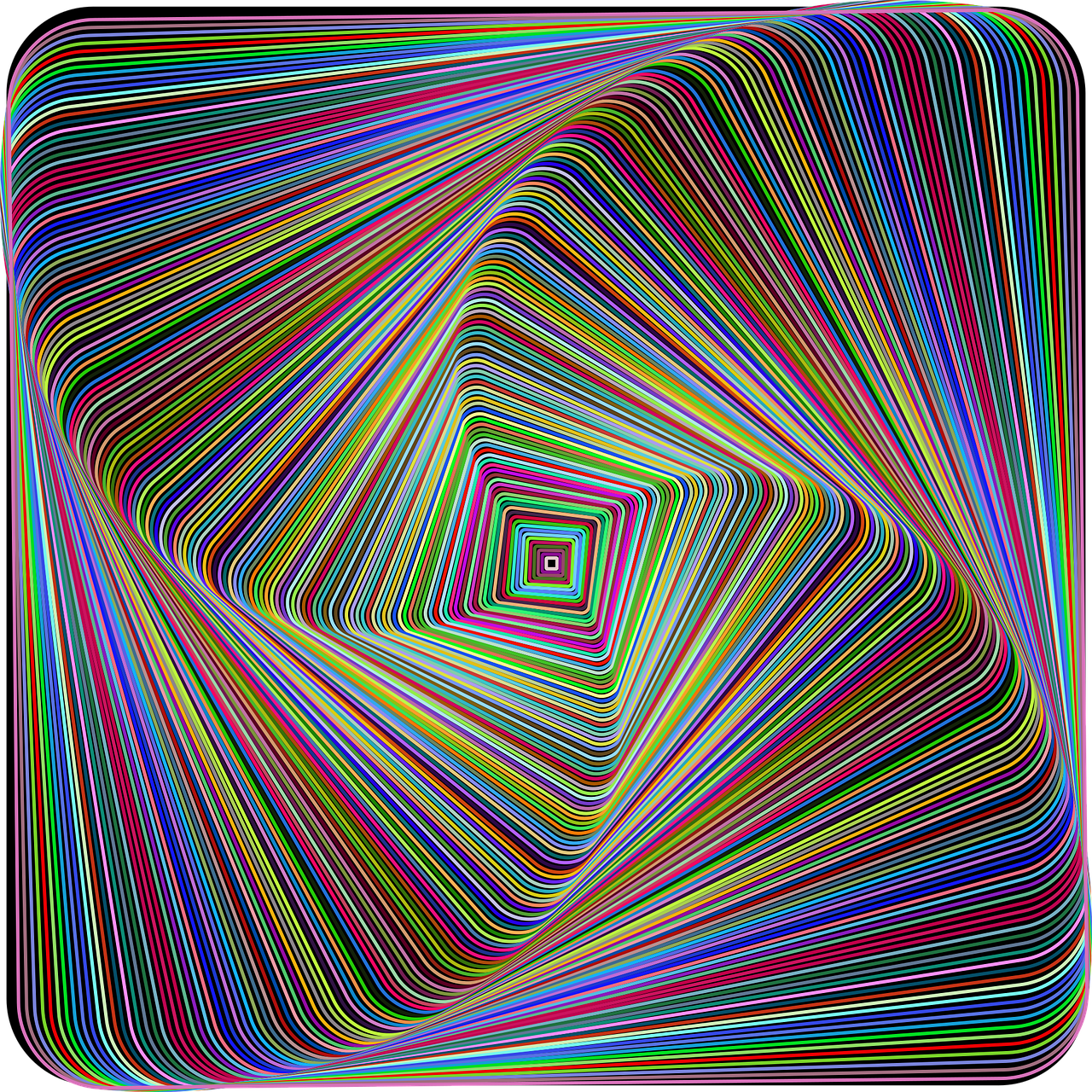 a computer generated image of a multicolored square, a raytraced image, inspired by Richard Anuszkiewicz, abstract illusionism, !!! very coherent!!! vector art, swirling, neon lines, modern - art - vector