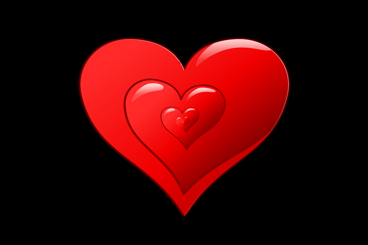 a red heart on a black background, a digital rendering, digital art, very cute, trinity, an illustration, computer generated