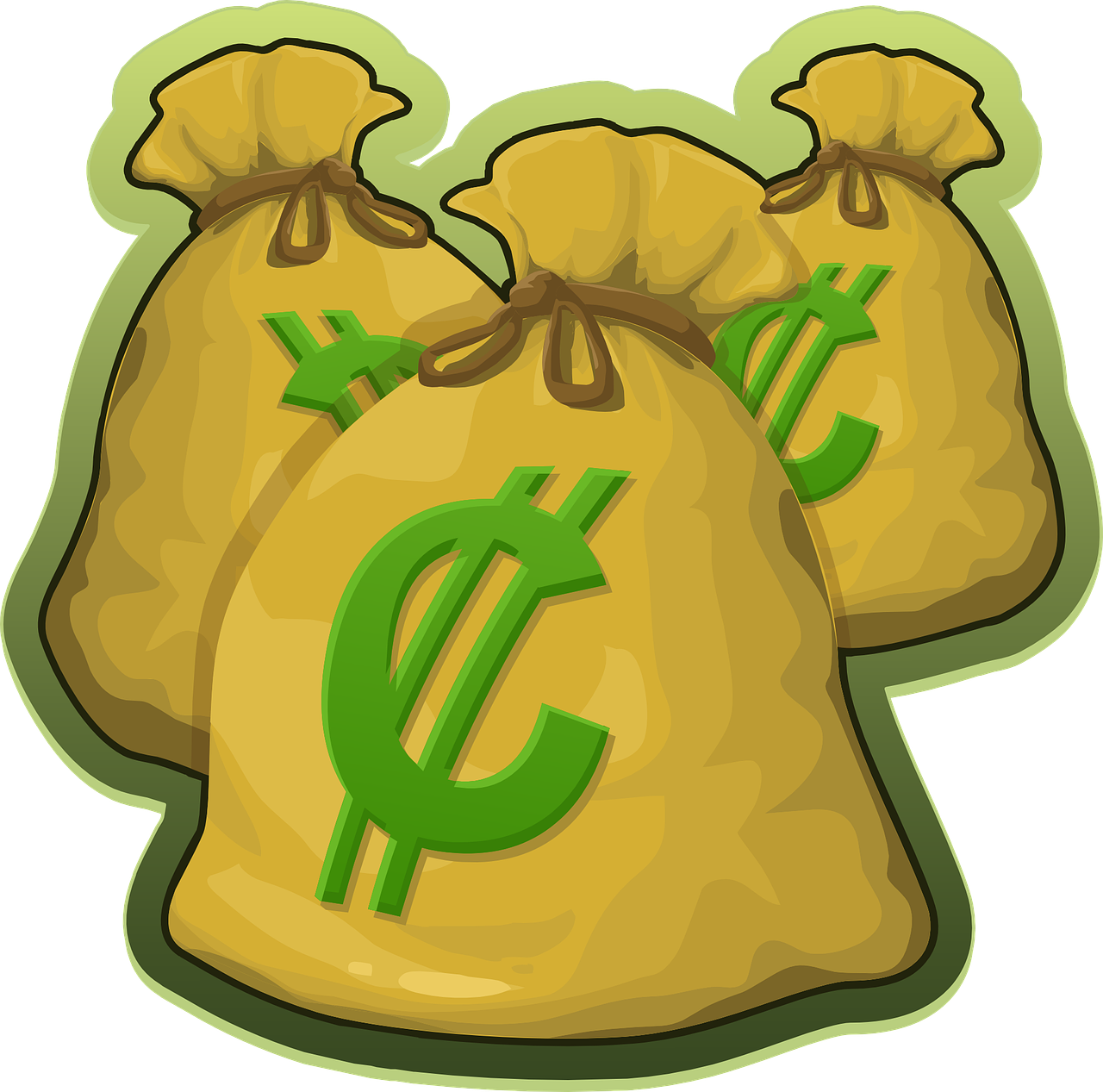 three bags of money sitting on top of each other, a screenshot, by Ella Guru, pixabay, fantasy game spell icon, imvu, logo without text, the