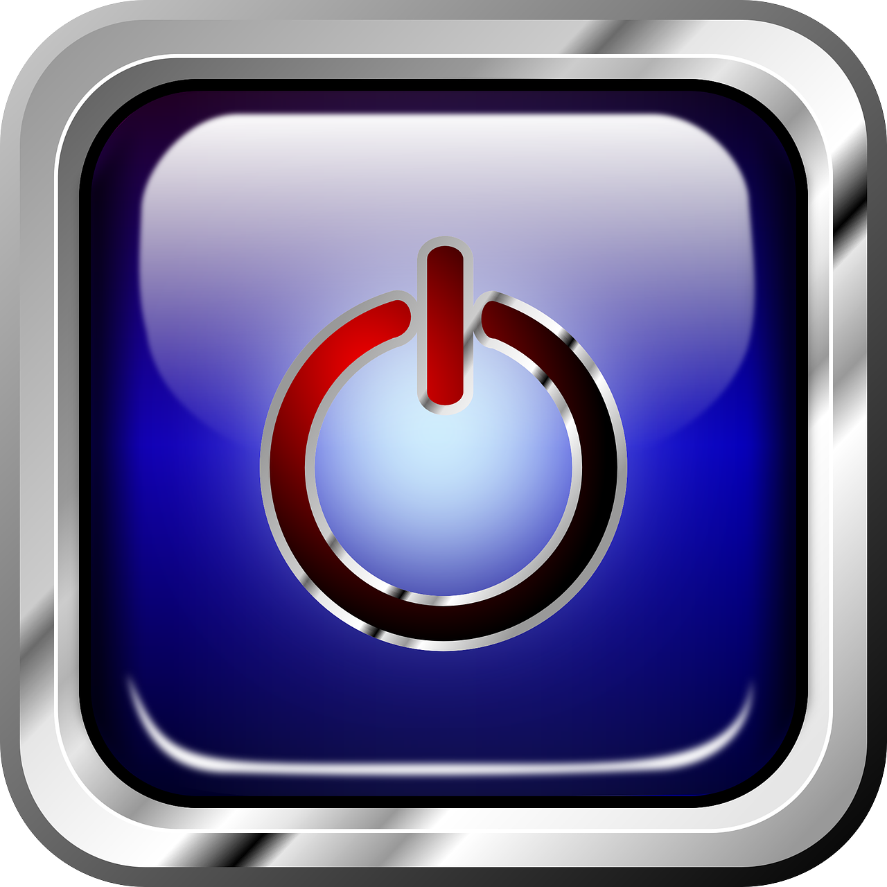 a blue button with a red power button on it, a digital rendering, computer art, ios icon, coherent photo