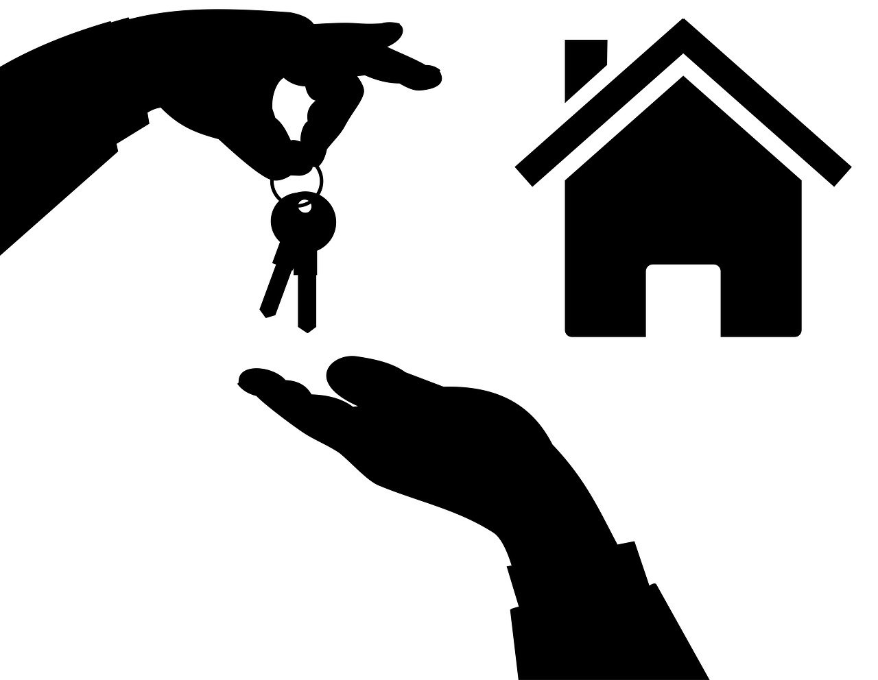 a person handing a house key to another person, an illustration of, pixabay, conceptual art, black silhouette, bump in form of hand, advert logo, carravaggion