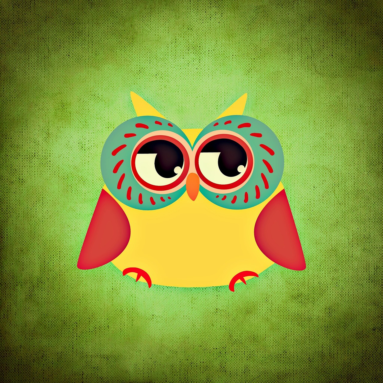 a colorful owl with big eyes on a green background, vector art, inspired by Johannes Fabritius, iphone wallpaper, retro stylised, vintage - w 1 0 2 4, cute pictoplasma