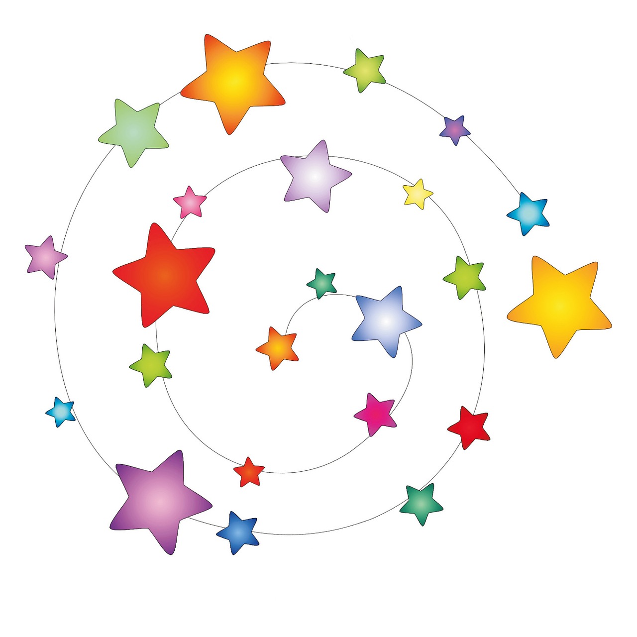 a spiral of colorful stars on a white background, an illustration of, conceptual art, created in adobe illustrator, very cute, cosmic energy wires, toys